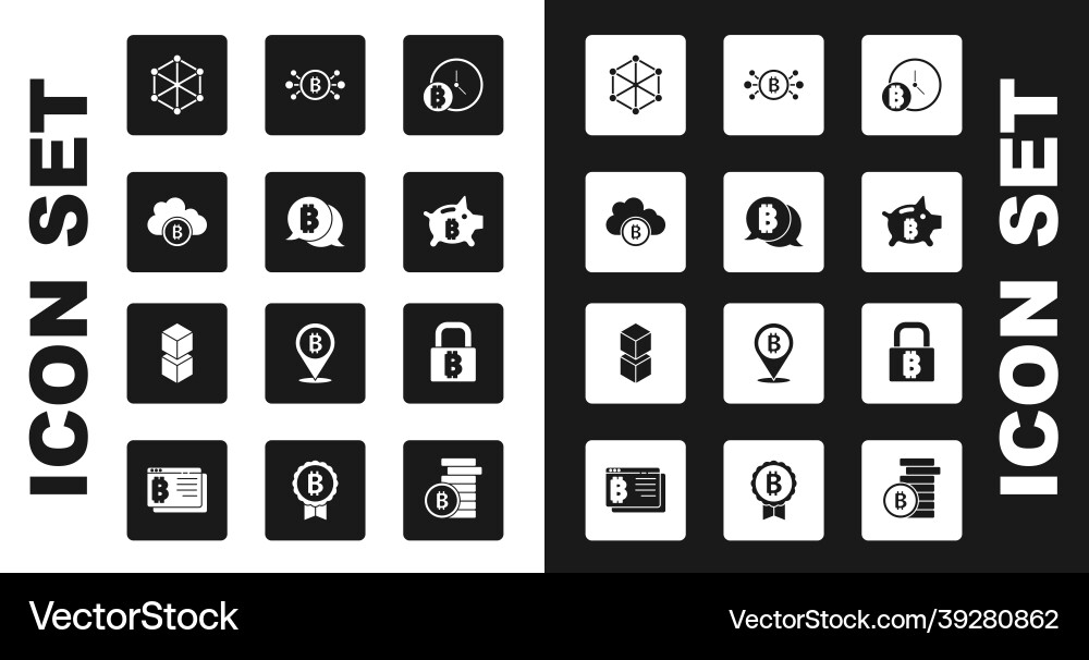 Set bitcoin with clock cryptocurrency cloud Vector Image