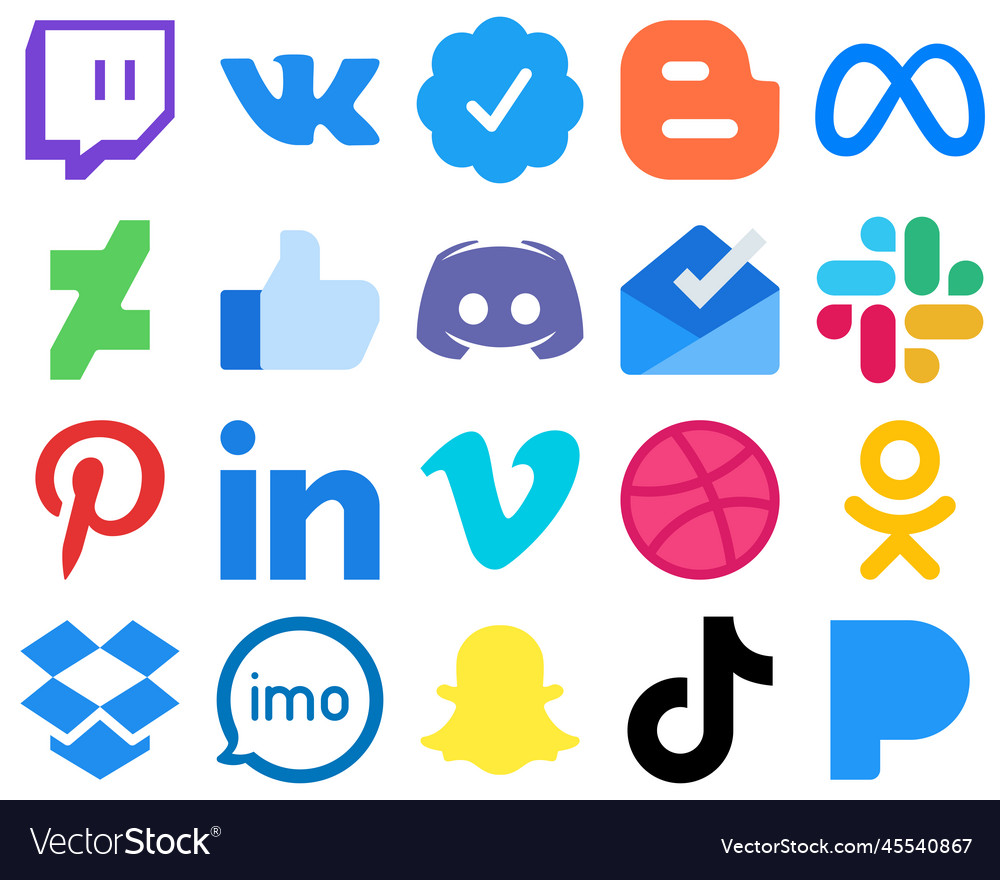 20 linear design flat social media icons linkedin Vector Image