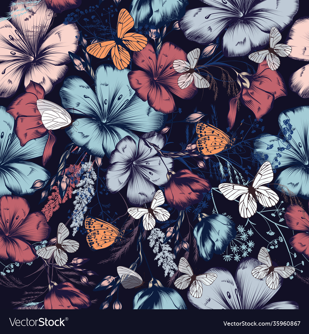 Fashion pattern with flowers and butterflies vector image Fashion pattern with flowers and butterflies