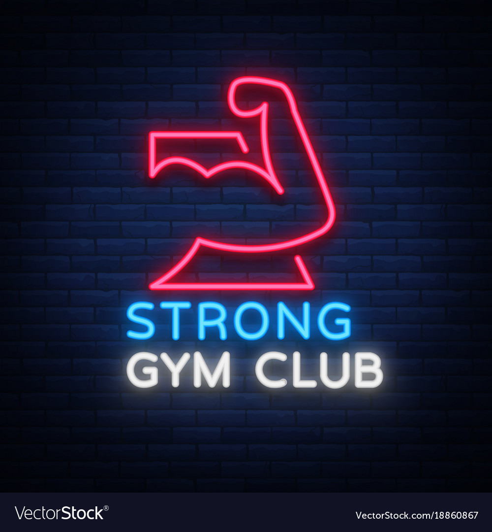 Logotype gym sign in neon style isolated Vector Image