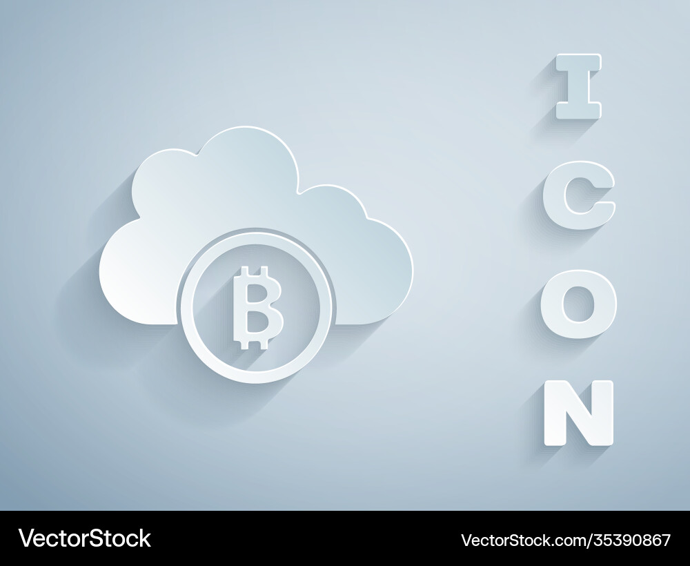 Paper cut cryptocurrency cloud mining icon Vector Image