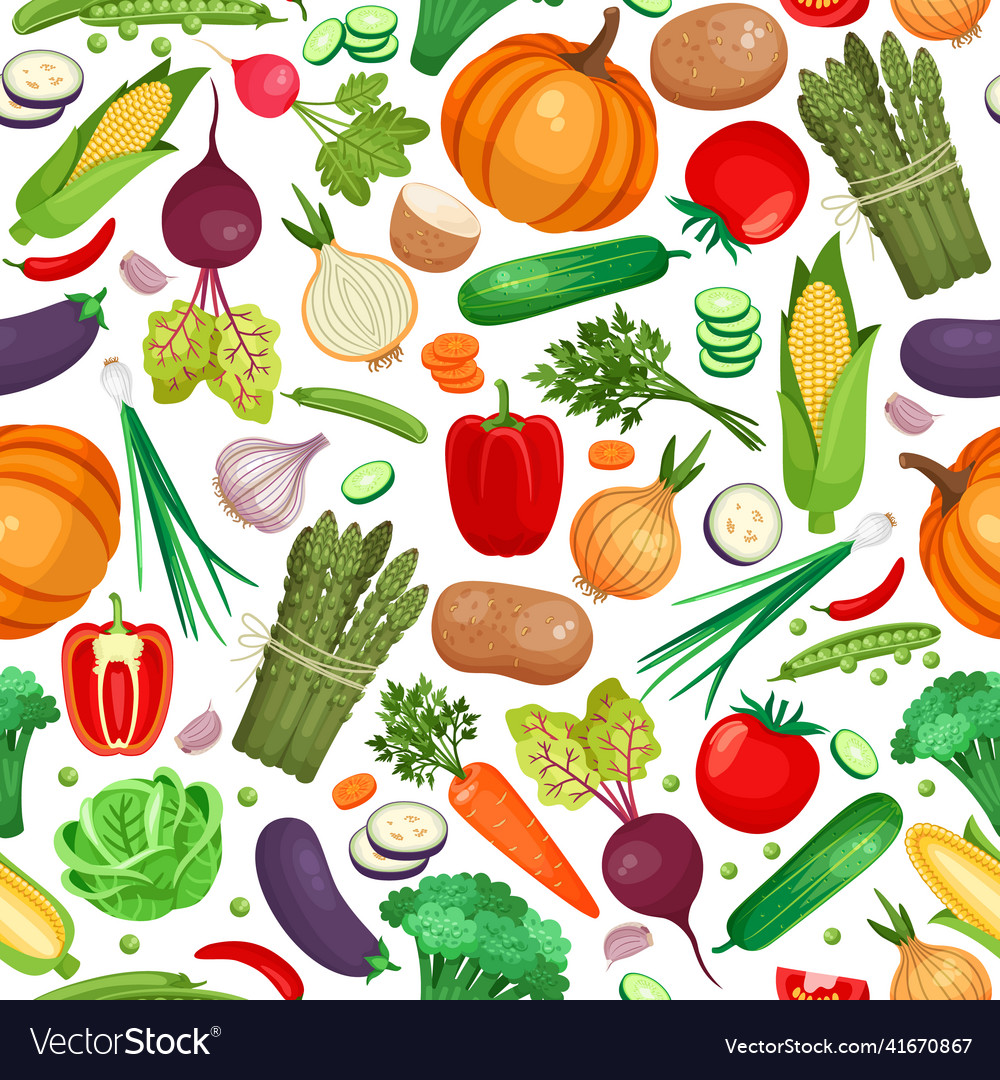 Vegetable Organic Food Seamless Background Vector Image