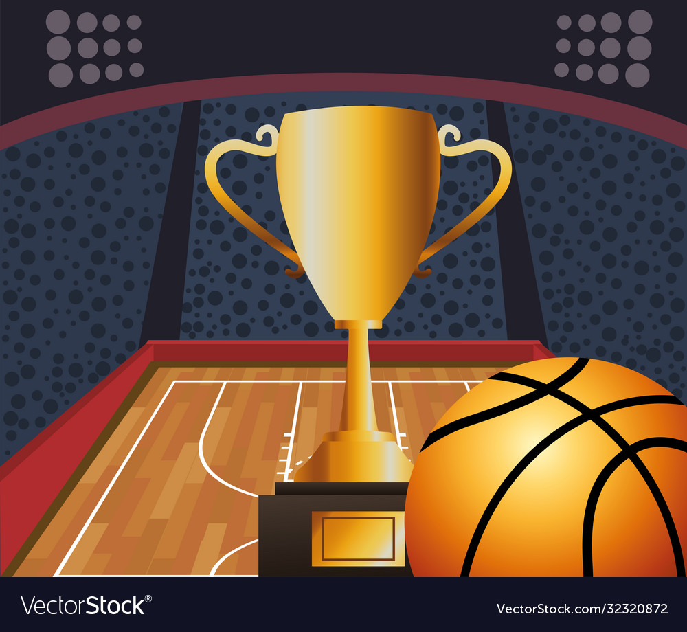 Basketball sport poster with balloon and trophy Vector Image