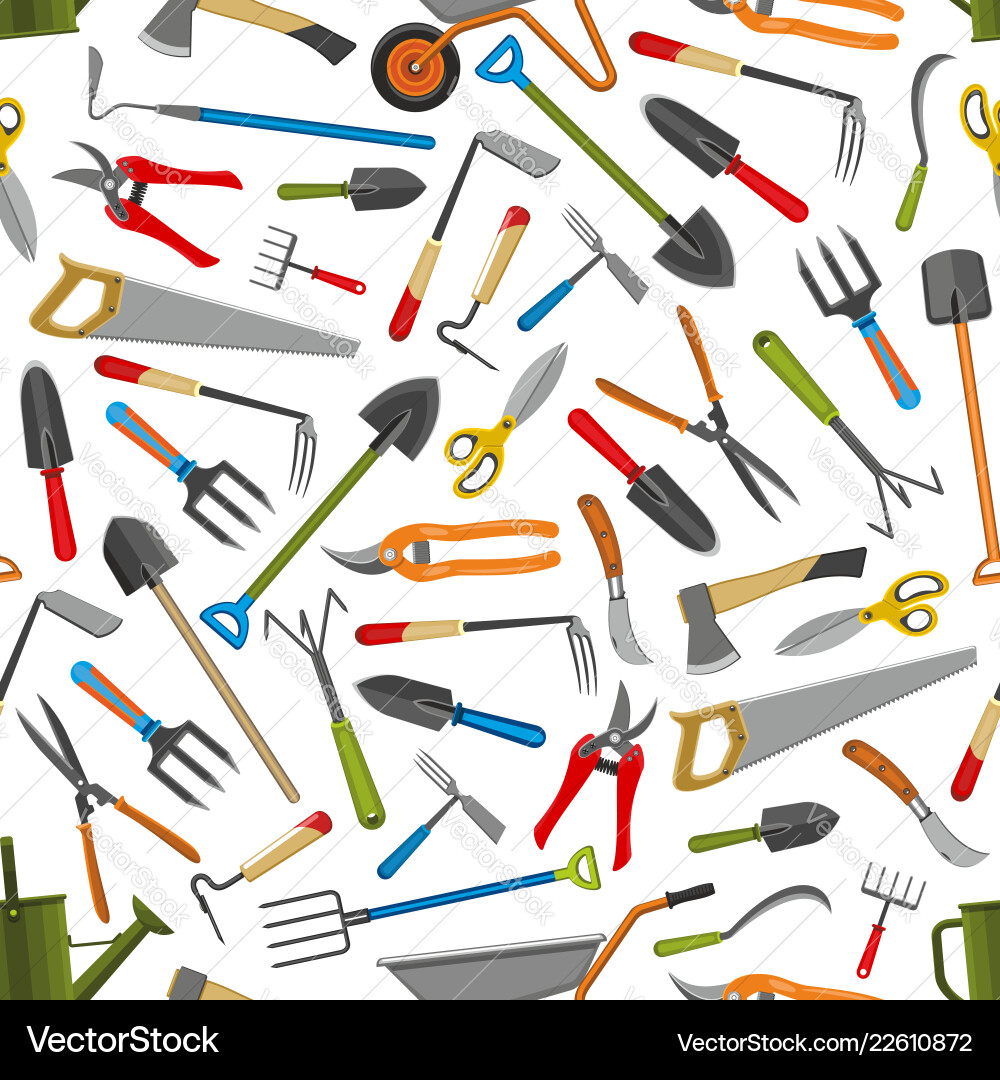 Gardening tools seamless pattern background Vector Image
