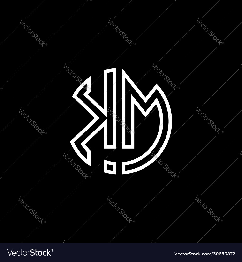 Km Monogram Logo Circle Ribbon Style Outline Vector Image