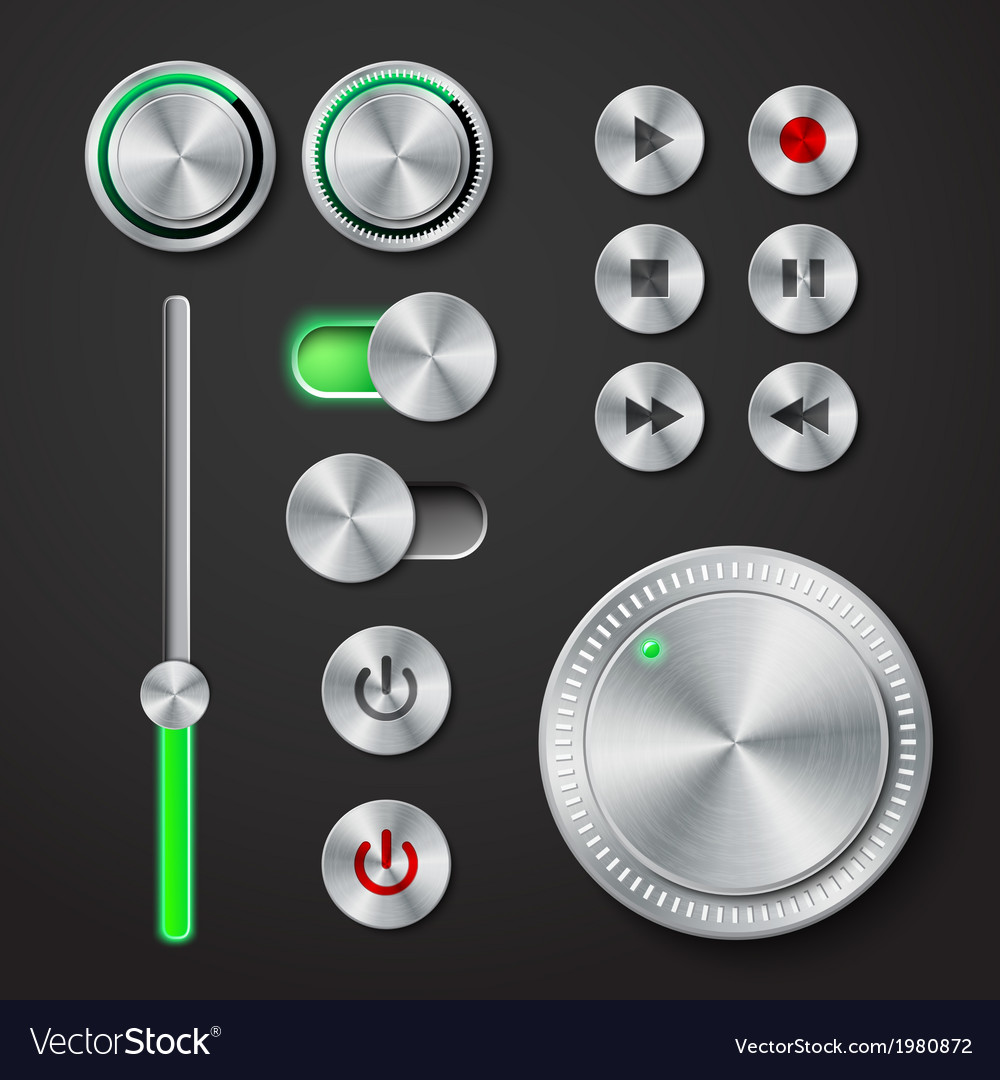 Metal interface buttons collection Royalty Free Vector Image