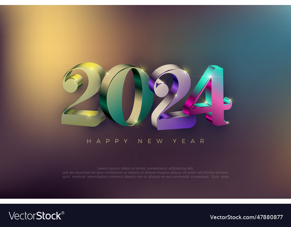 Colorful 2024 3d number design with bokeh Vector Image