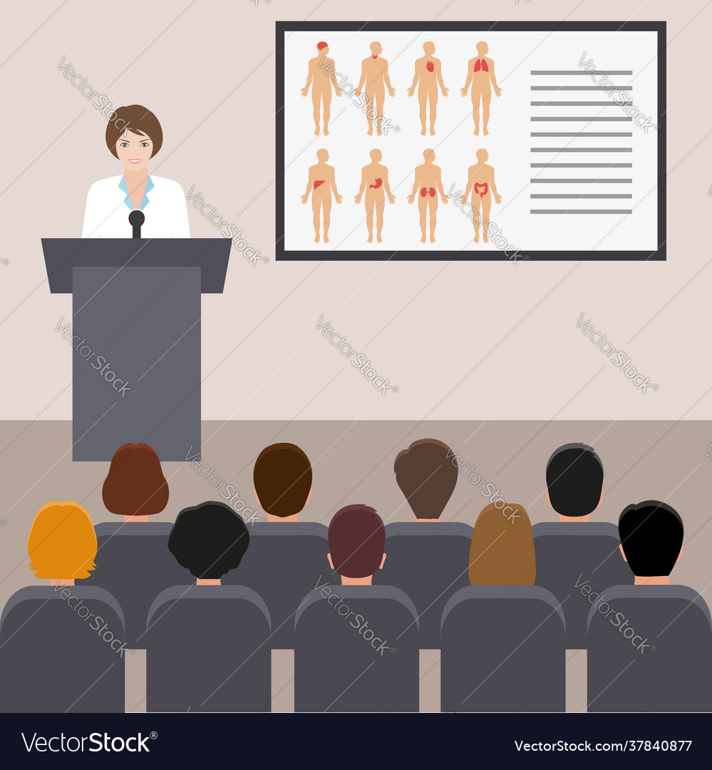 Doctor With Clipboard Giving Medical Presentation Vector Image