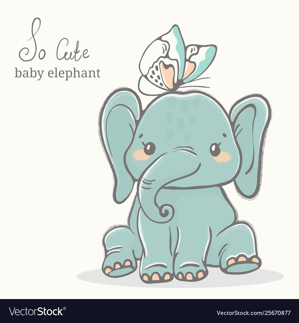 Elephant With Butterfly Cute Animal Drawings Vector Image