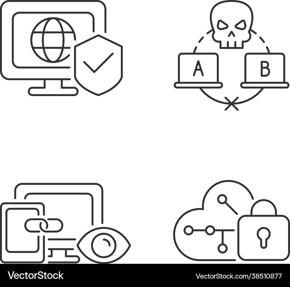 Internet privacy linear icons set Royalty Free Vector Image