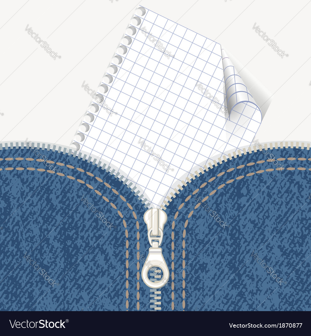 Jeans background with zipper and note