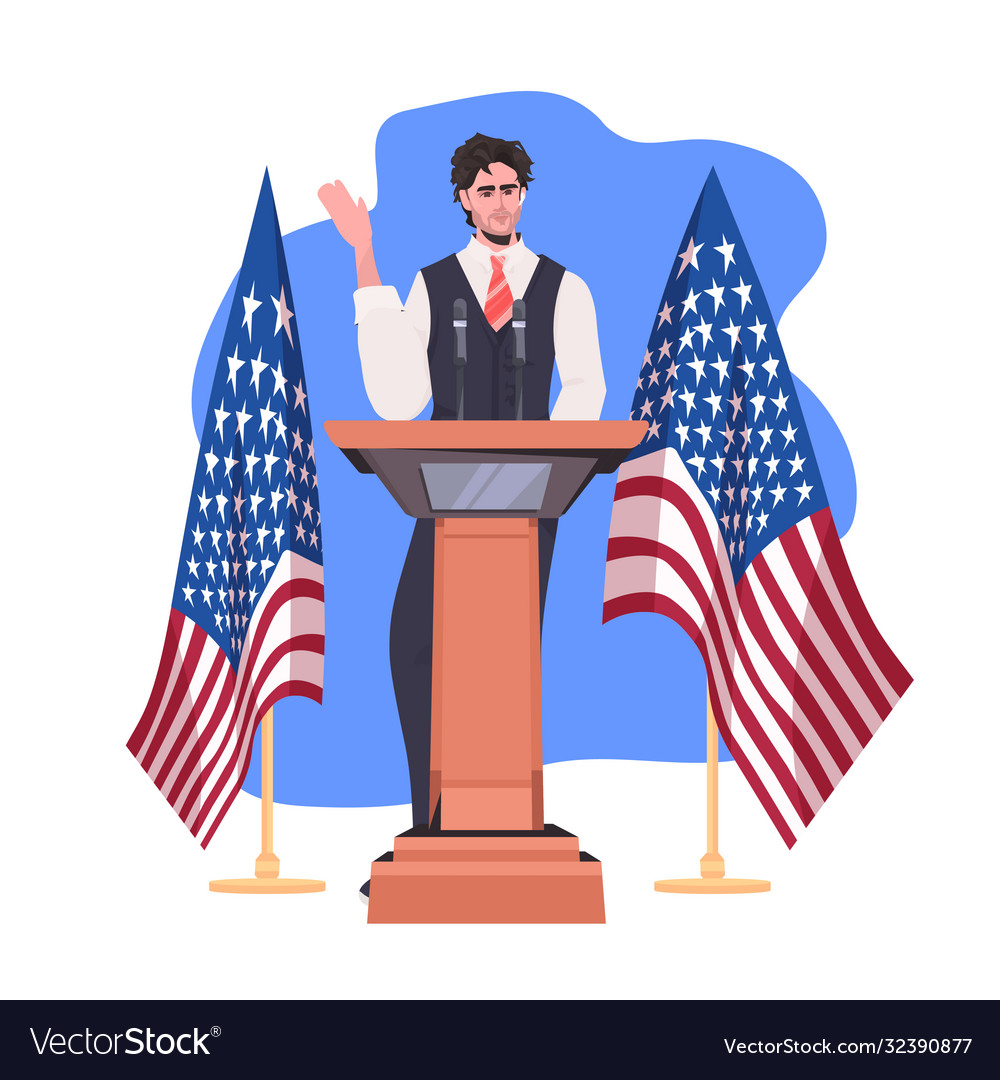 Politician making speech from tribune with usa Vector Image