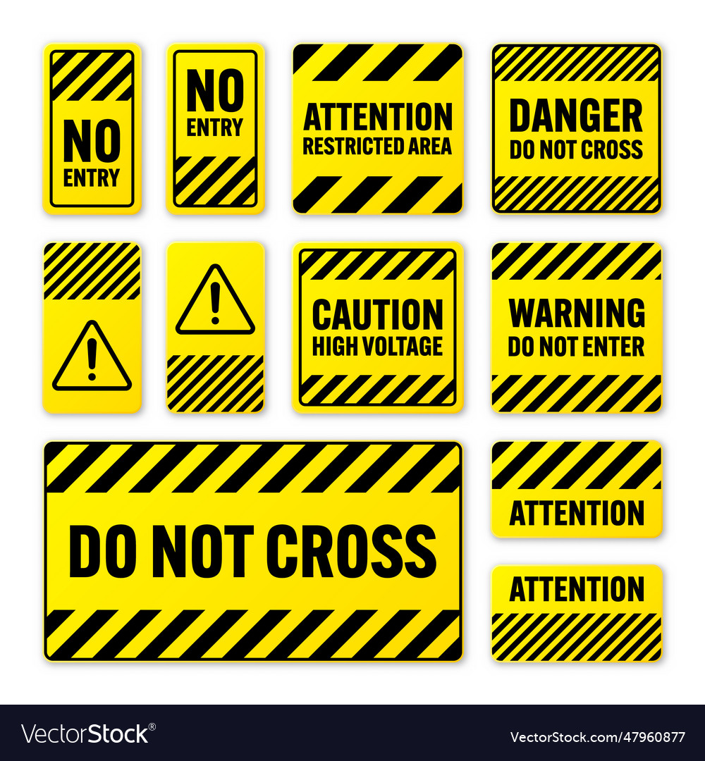 Various black and yellow warning signs with Vector Image