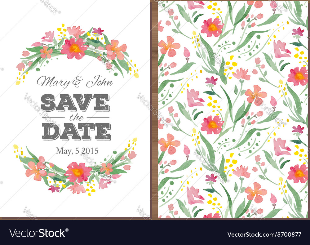 Wedding invitation with watercolor flowers