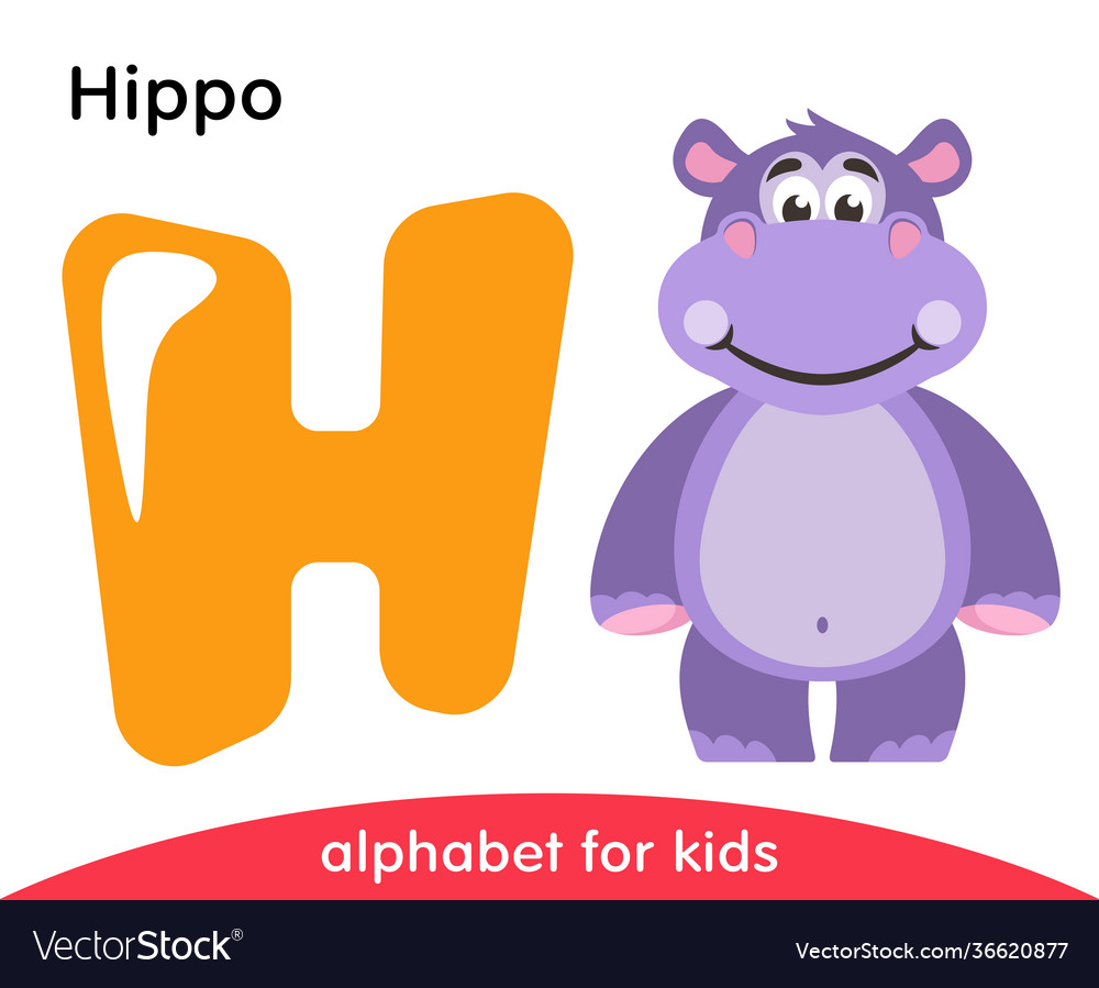 Yellow letter h and violet hippo Royalty Free Vector Image