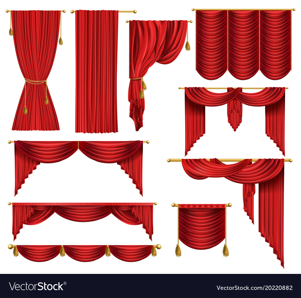 3d Realistic Set Of Red Luxury Curtains Royalty Free Vector