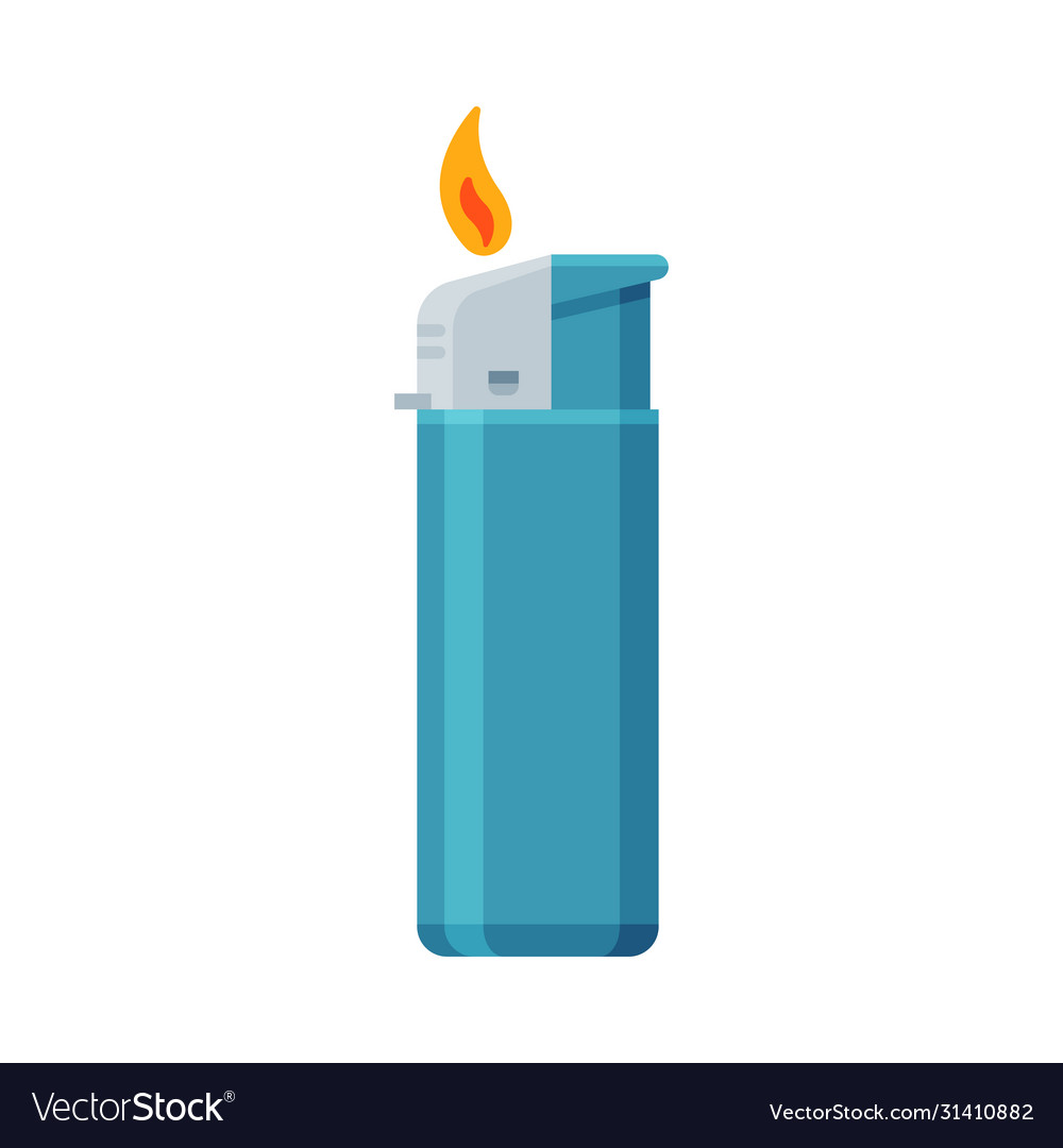 Blue plastic cigarette lighter with fire Vector Image