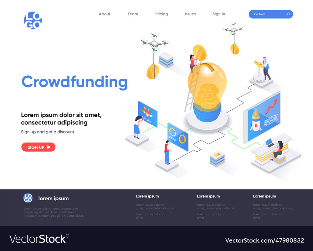 Crowdfunding isometric landing page investment Vector Image