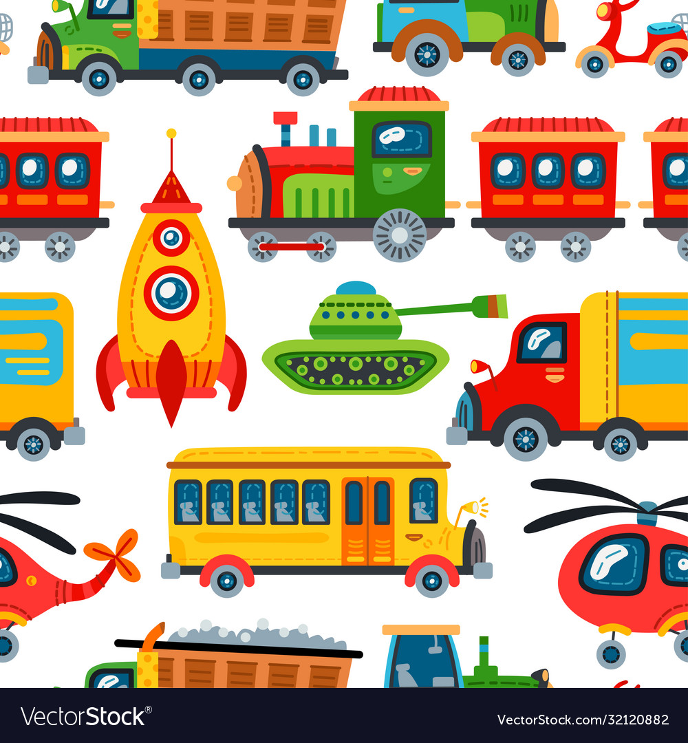 Seamless toy transport background for baby boy Vector Image