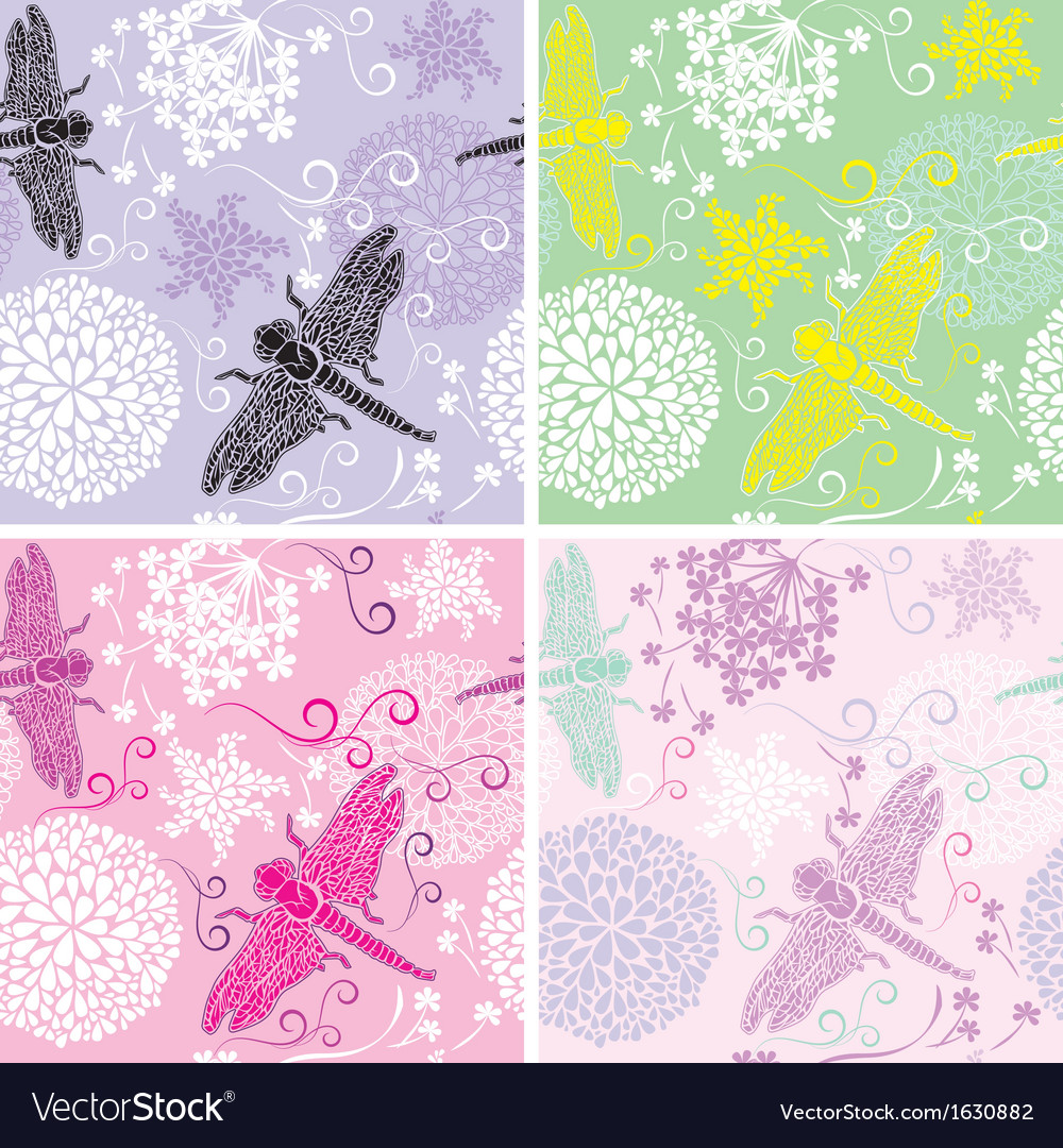 Set four floral seamless patterns with flowers Vector Image