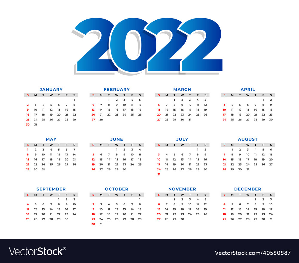 Simple Calendar 2022 2022 New Year Simple Calendar Template Design Vector Image