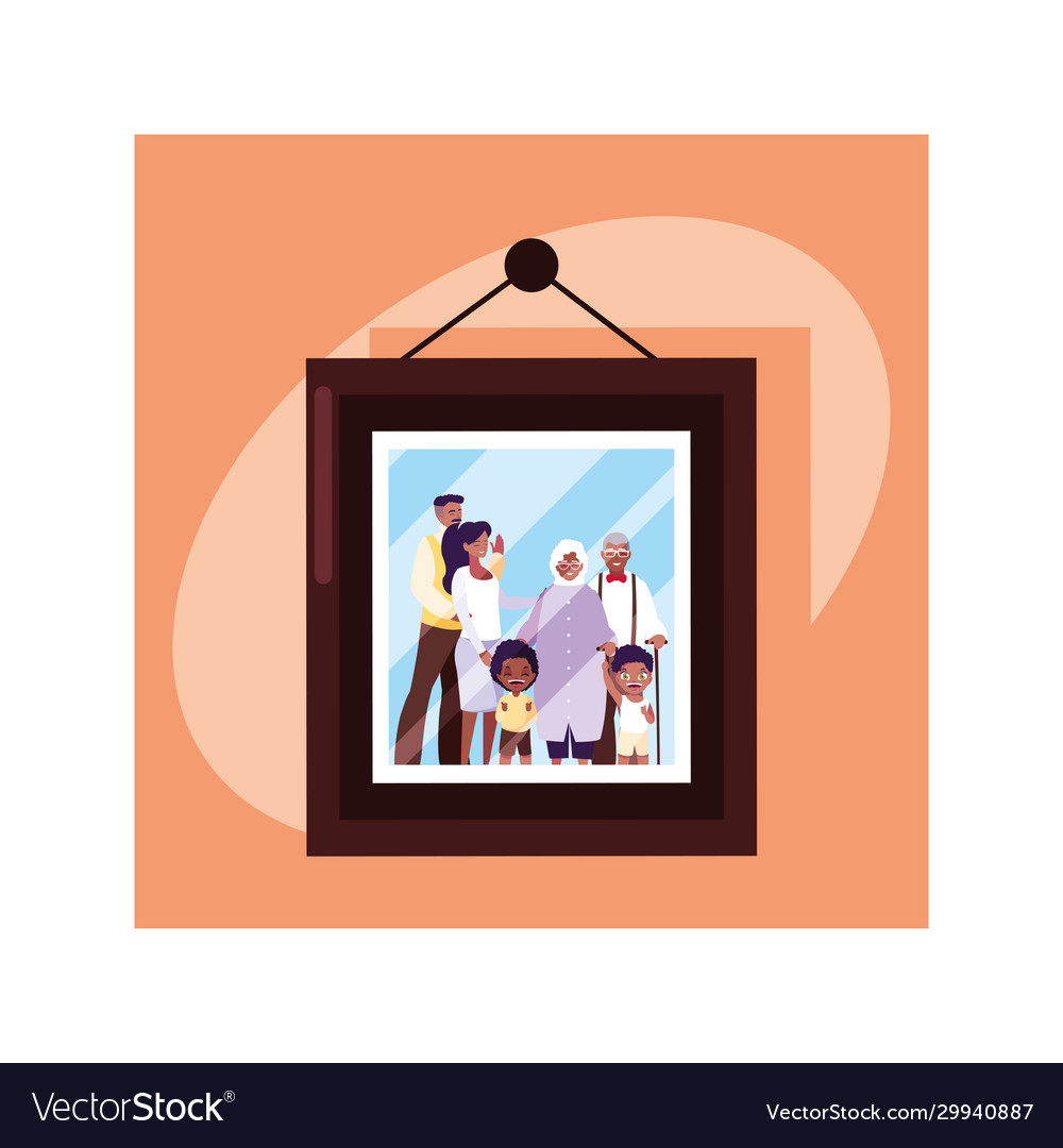 Family photo in frame portrait hanging on wall Vector Image