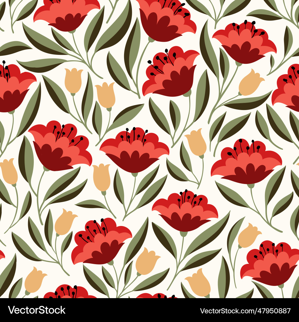 Folk flowers seamless pattern Royalty Free Vector Image