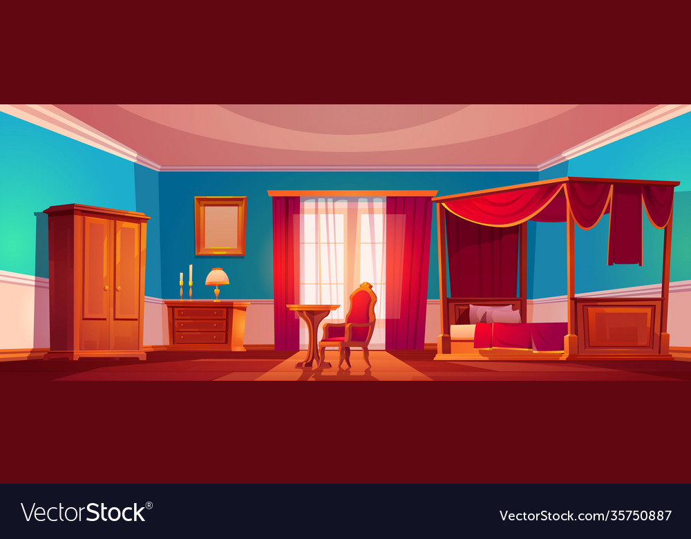 Old luxury bedroom interior with canopy bed Vector Image