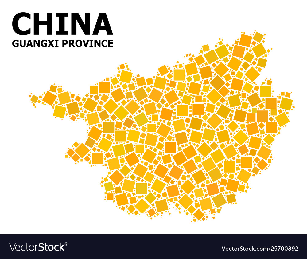Gold Rotated Square Mosaic Map Guangxi Province Vector Image Gold Rotated Square Mosaic Map Guangxi Province Vector Image