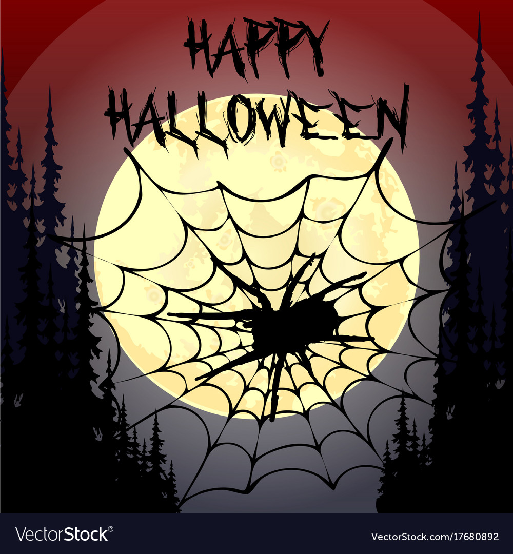 Halloween Party Pumpkin Trees Bats And Full Moon Vector Image