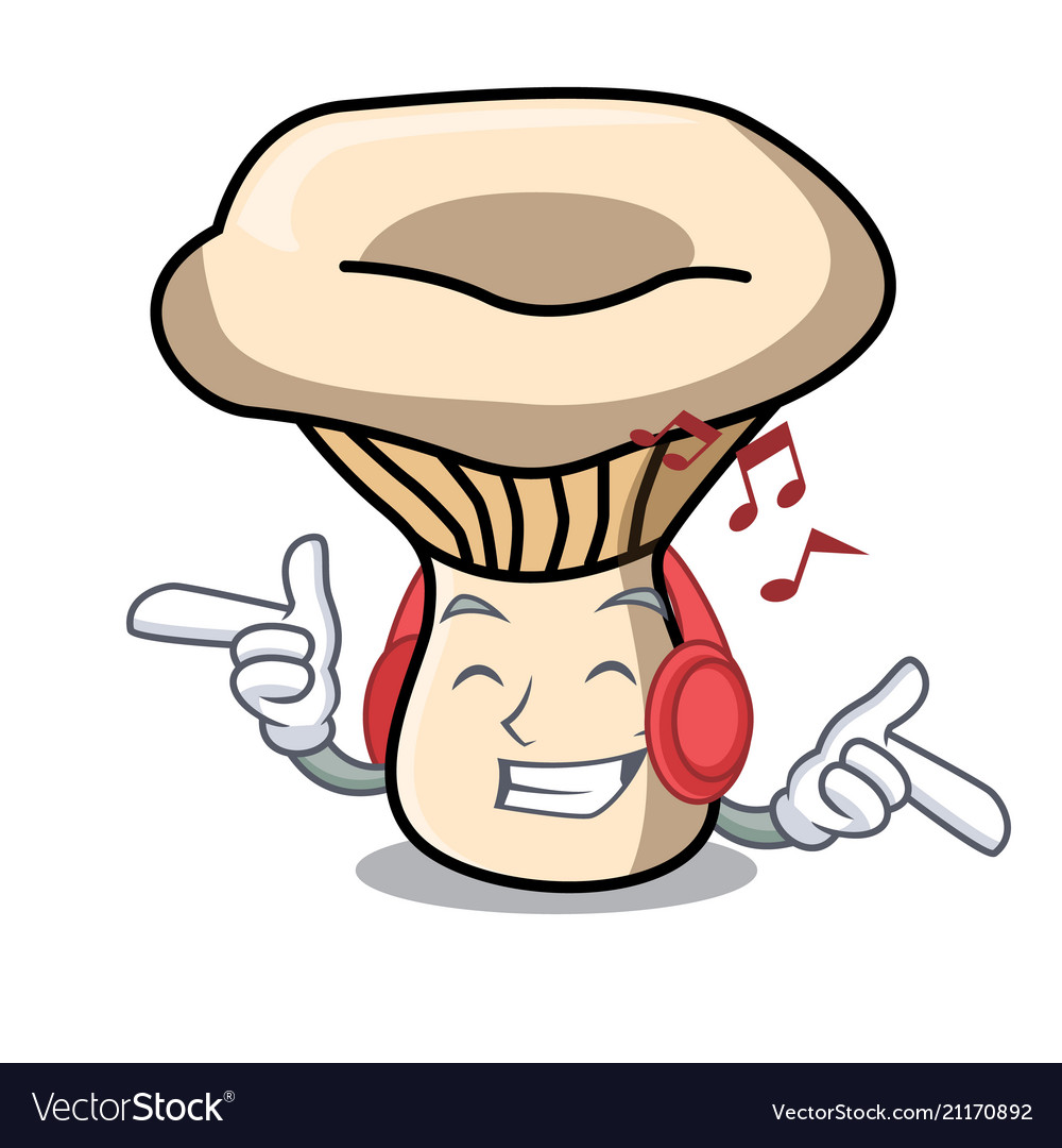 Listening music milk mushroom mascot cartoon Vector Image