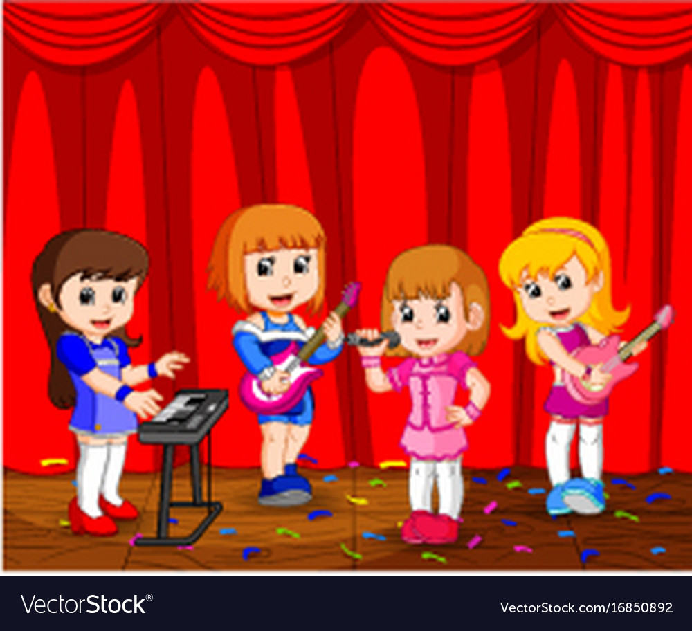 Little kids playing music in a music band Vector Image