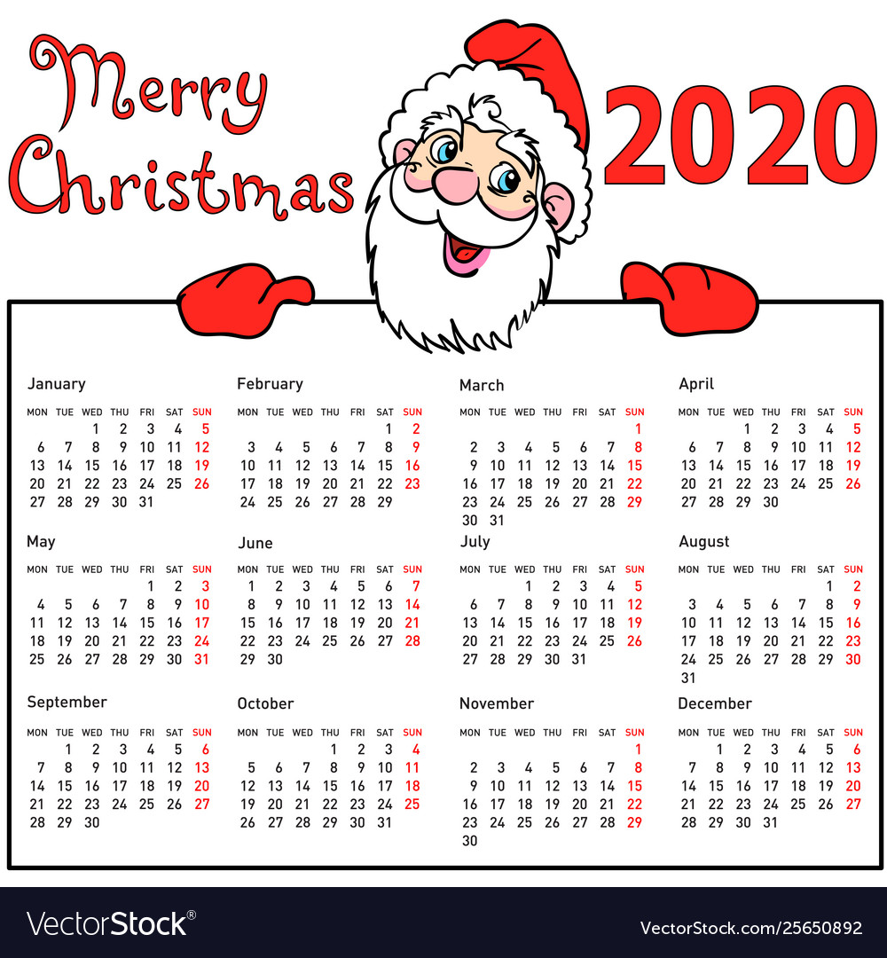 christmas 2020 calendar Stylish Calendar Withmuscular Santa Claus For 2020 christmas 2020 calendar