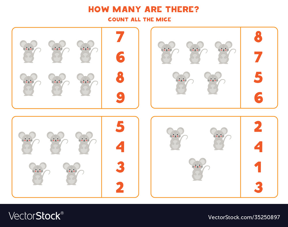 Counting Math Game With Cute Cartoon Mice Vector Image