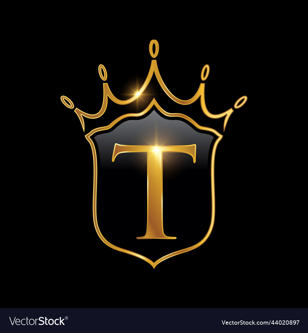 Initial t monogram alphabet with a crown Vector Image