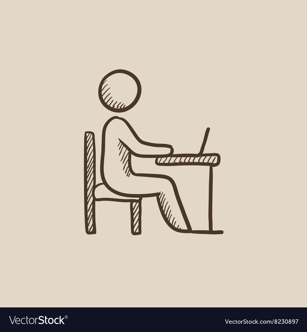 Student sitting on chair in front of laptop sketch