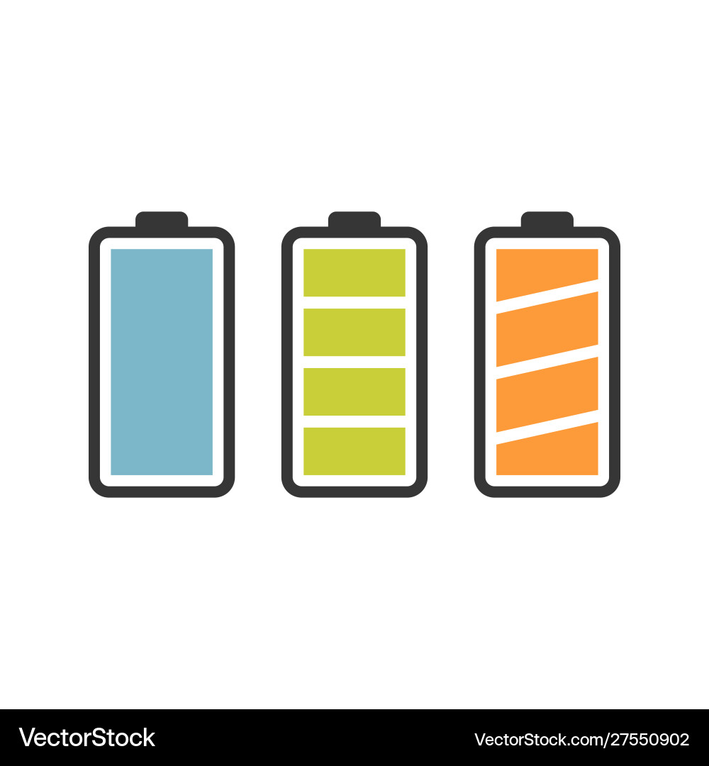 Battery icon set with colorful charge level Vector Image