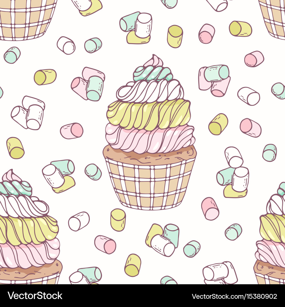 Hand drawn seamless pattern with doodle cupcake Vector Image