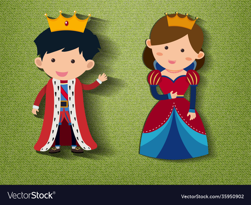 Little king and queen cartoon character on green Vector Image