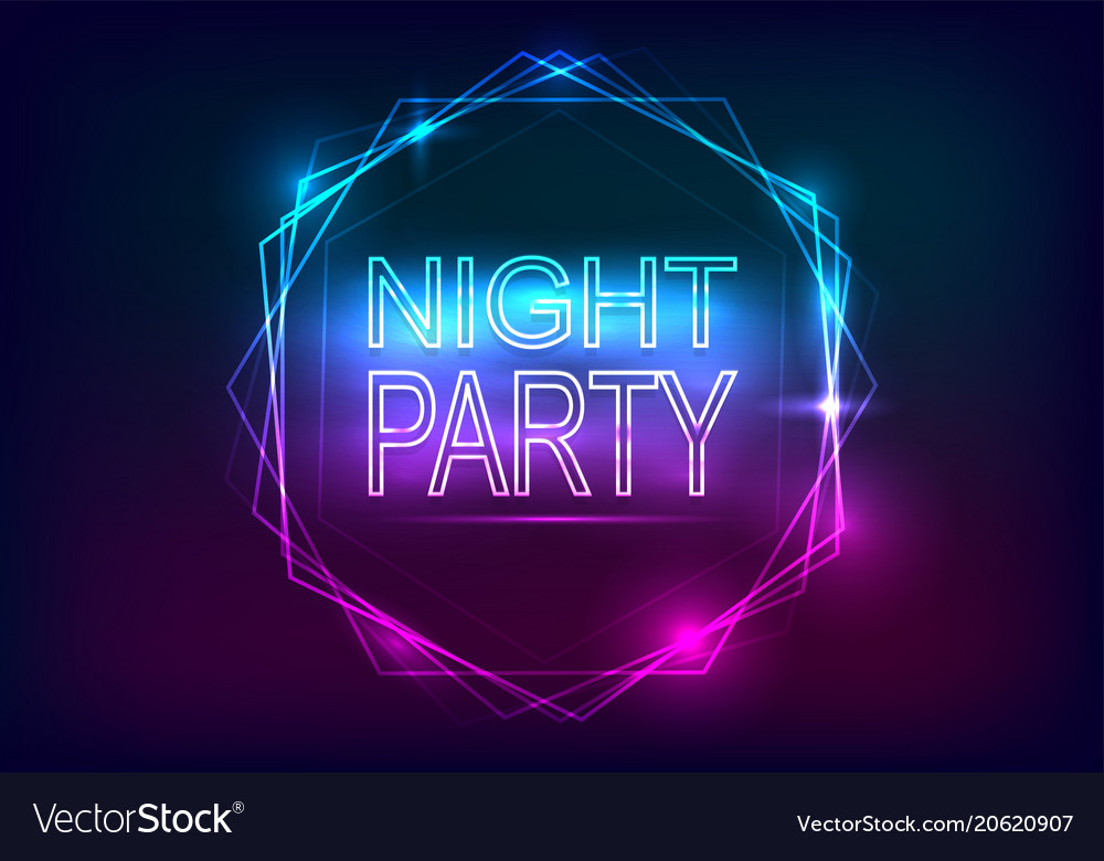 Night Party Advertisement Template Neon Style Vector Image