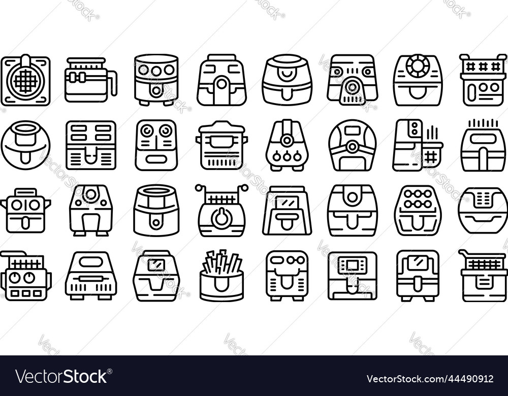 Air fryer icons set outline fry bakery Royalty Free Vector