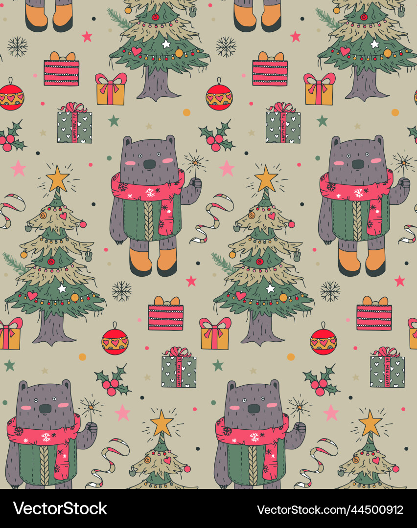 Christmas seamless pattern with hand drawn Vector Image