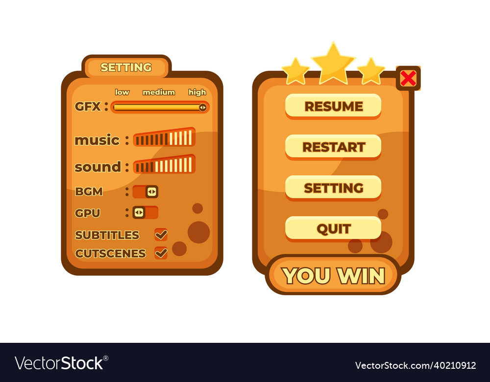 Free Vector  Complete set of menu button game pop-up, icon