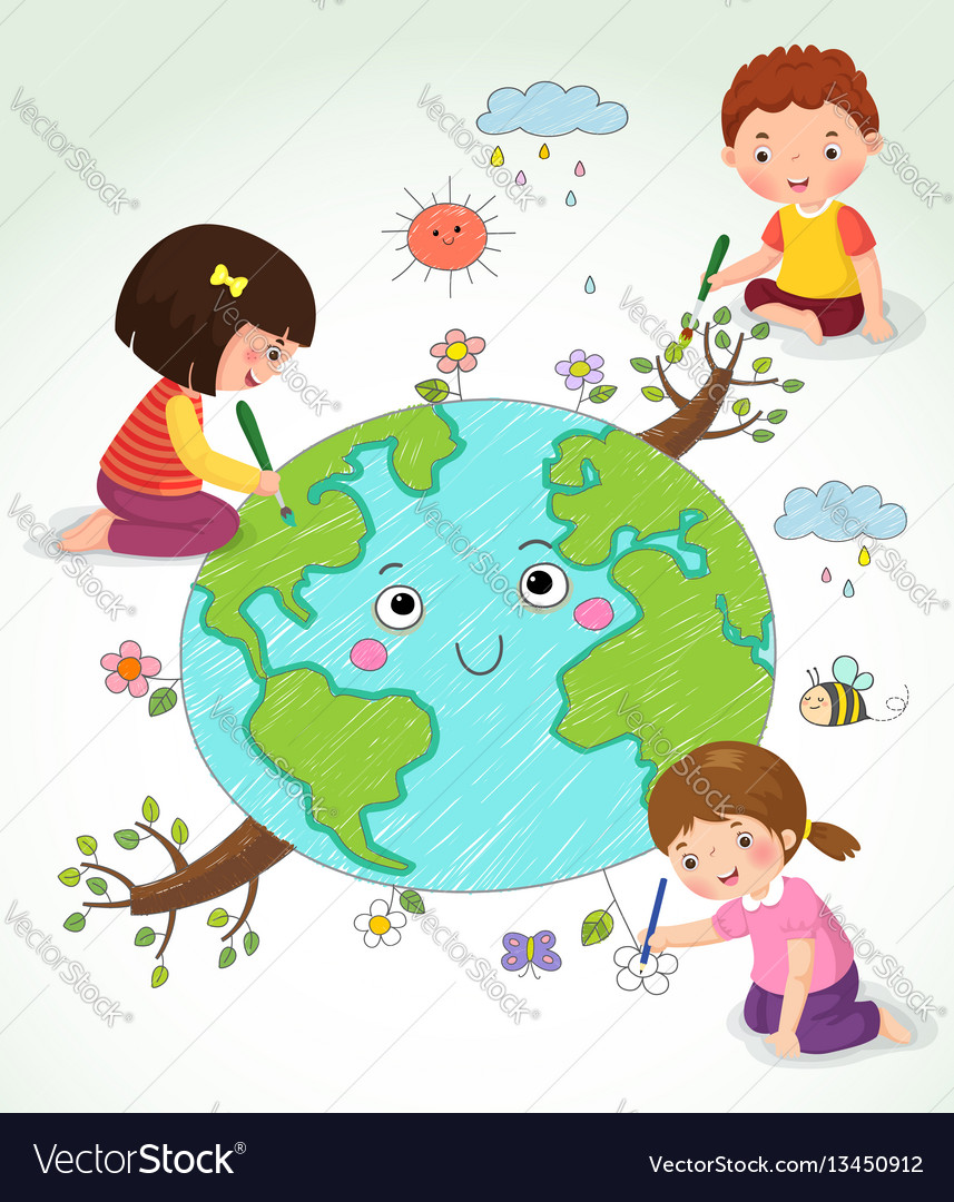 Kids Drawing Earth Royalty Free Vector Image Vectorstock