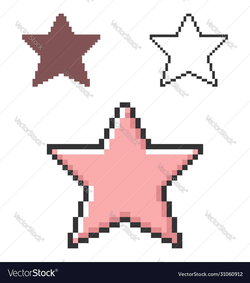 Pixel icon star in three variants fully