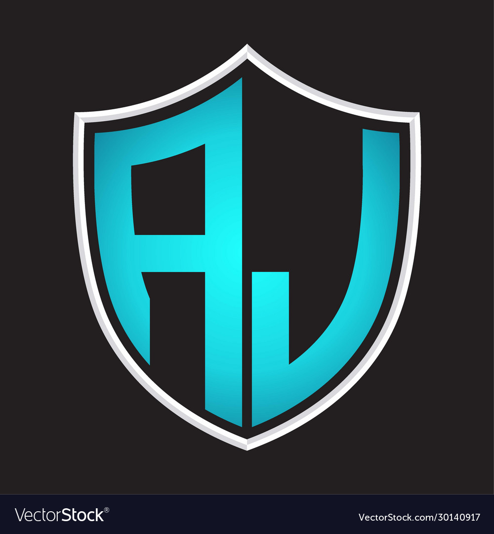 Aj logo monogram with shield shape isolated blue Vector Image