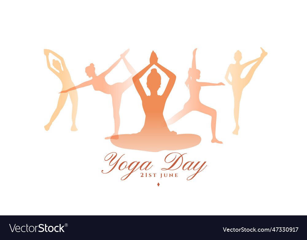 World yoga day background group of five women Vector Image