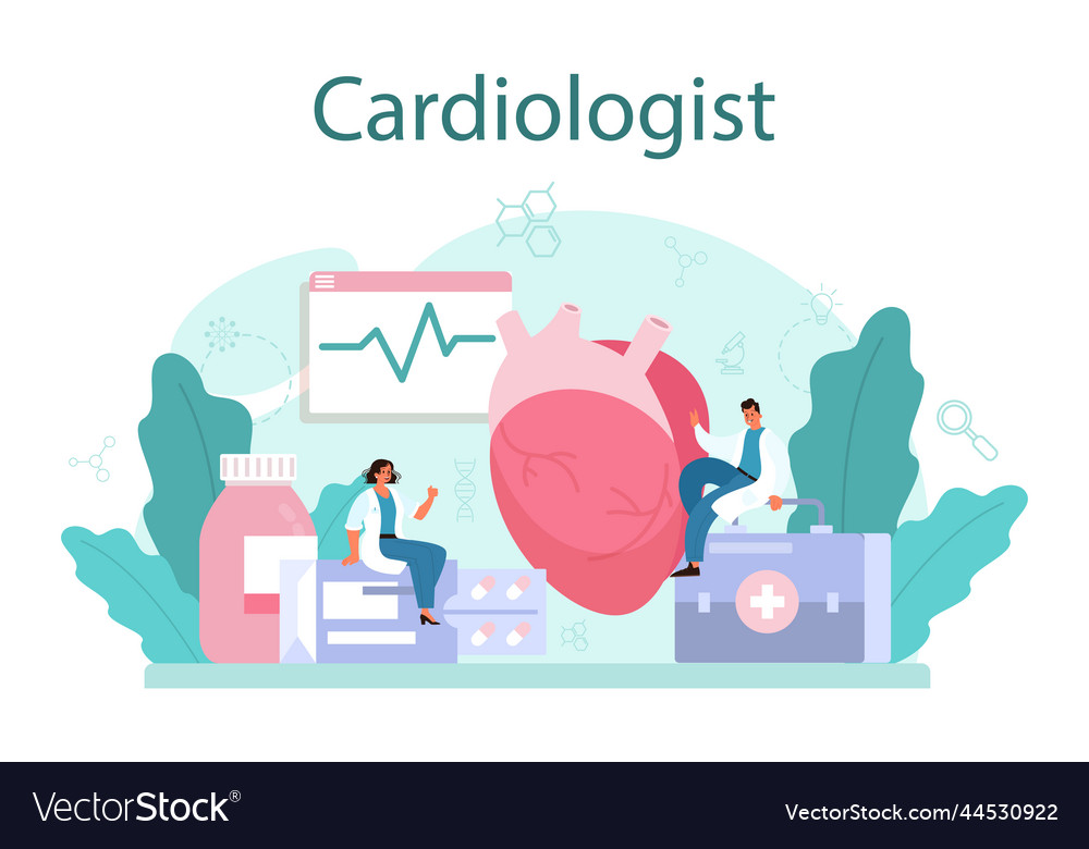 Cardiologist concept idea of heart care Royalty Free Vector