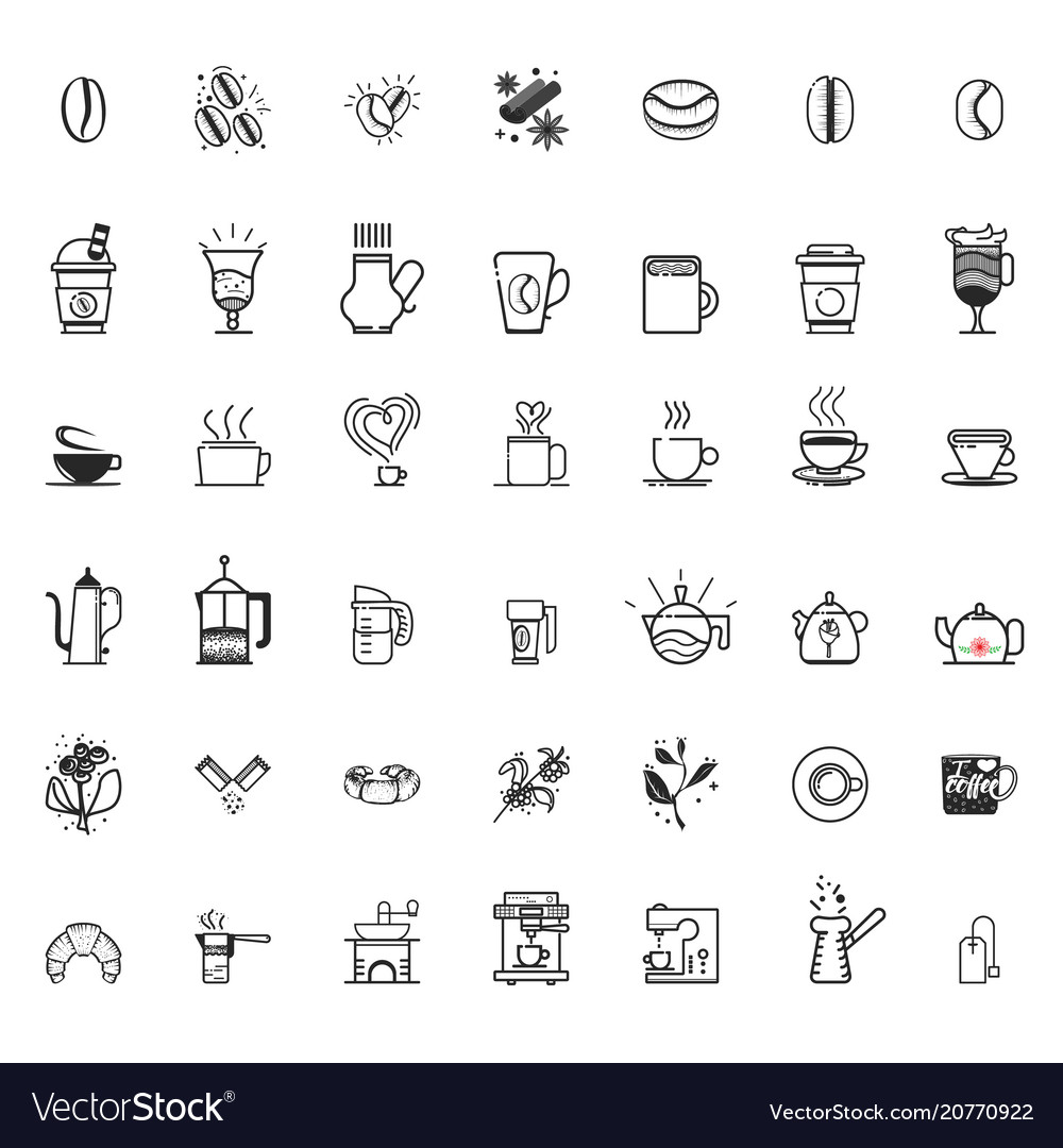 Coffee line icons - flat doodle style vector image Coffee line icons - flat doodle style
