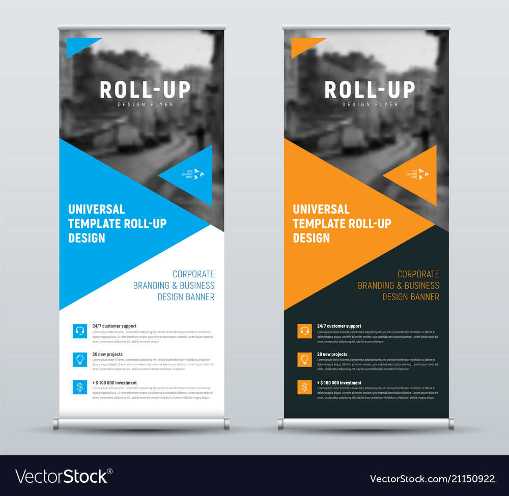 Design Of Roll Up Banners With Blue And Orange Vector Image